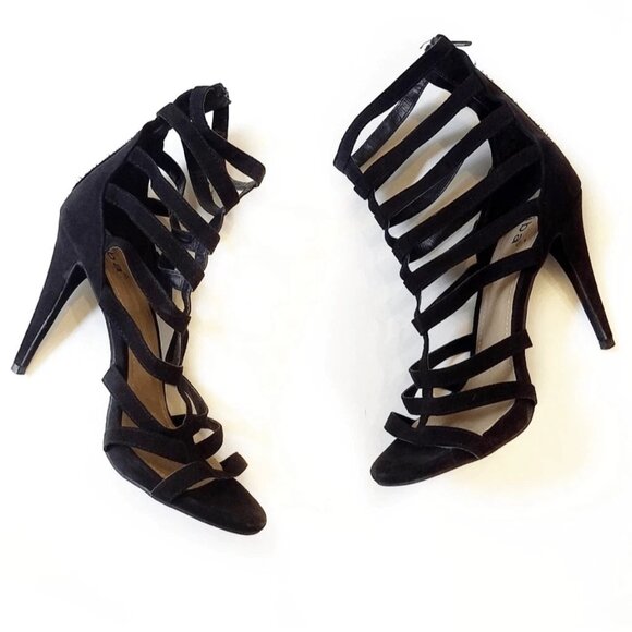 DIBA Black Velvet Strappy Gladiator Stiletto Sandals, Size 7.5M - NEVER WORN - Picture 2 of 7